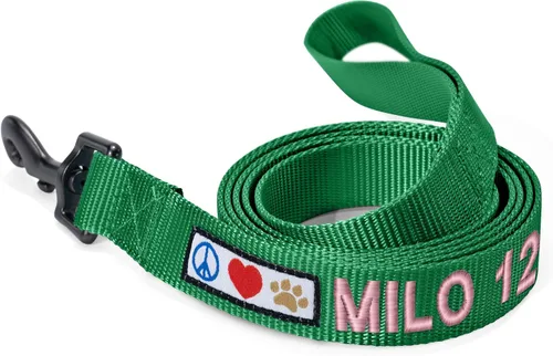 Vista 52 de Pawtitas - Correa personalizada de 6 pies para perro rosa XS/S con nombre y número de teléfono bordados, correa fuerte de nylon para razas pequeñas