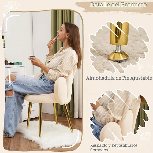 Vista 6 de Vingli Silla de Maquillaje de Pétalos con Respaldo, Silla Linda de Escritorio para Niñas Cómoda Sin Ruedas, Silla Moderna de Comedor, Silla