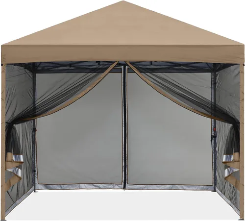 Vista 13 de MASTERCANOPY Toldo desplegable para exteriores de fácil instalación con paredes de malla (8 x 8 pies, rojo) Silver‑coated Waterproof UV‑blocking