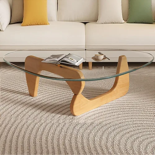 Vista 15 de Mesa de centro moderna de cristal, mesa de centro pequeña de mediados de siglo, mesa de centro para sala de estar, adecuada para dormitorio, sala