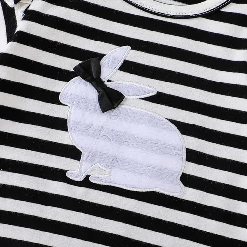 Vista 4 de AIMAOMI Toddler Girls Easter Outfits Rabbit Printed Striped T-shirt Tops Suspenders Skirts Girl Spring Outfit