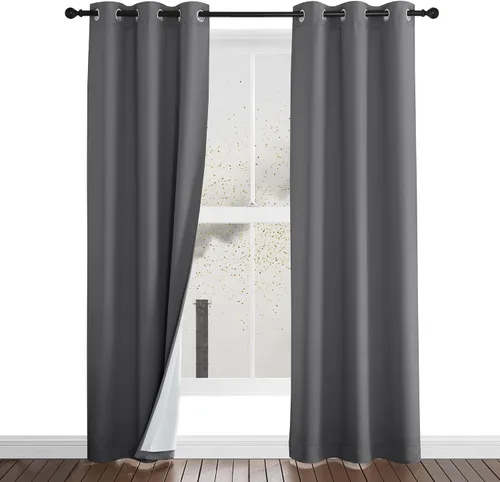 Vista 31 de NICETOWN Cortinas de Lino Sintético Angora con Barrera de Sonido que Aísla el Polvo, 100% Opacas, de 84 Pulgadas de Largo, 1 Panel, Cortinas