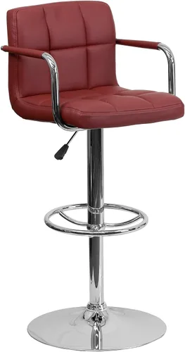 Vista 16 de Flash Furniture Taburete de bar de altura ajustable de vinilo acolchado gris contemporáneo con brazos y base cromada