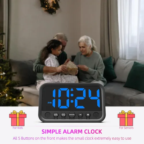 Vista 5 de Pequeño reloj digital LED para dormitorio, reloj despertador fuerte para adultos y adolescentes que duermen mucho Reloj de escritorio eléctrico