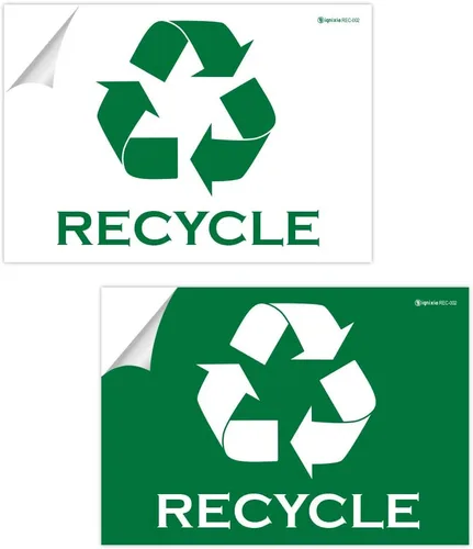 Vista 5 de IGNIXIA Paquete de 02 calcomanías de reciclaje autoadhesivas, calcomanías de reciclaje grandes de 10 x 7 pulgadas para papelera, etiquetas de Verde
