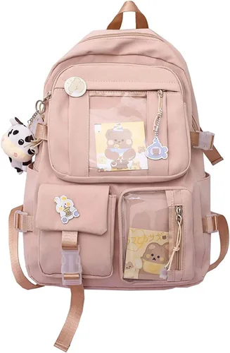 Vista 9 de Eagerrich Cute Aesthetic Kawaii Backpack for Teen Girls School Beige