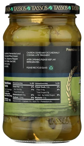Vista 6 de TASSOS Aceitunas rellenas de jalapeño, 12.73 onzas
