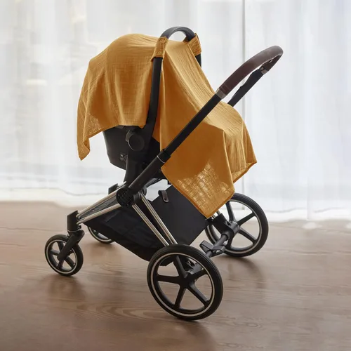 Vista 6 de Funda de asiento de coche para bebé, muselina de algodón orgánico, toldo para asiento de automóvil, 43 x 32 pulgadas (amarillo otoño)