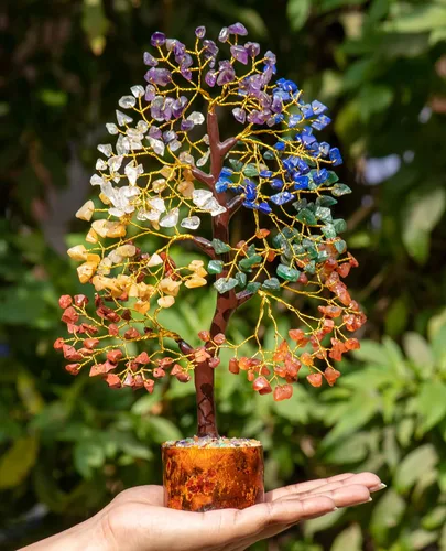Vista 2 de Árbol de la vida de 7 chakras, árbol de dinero Feng Shui, árbol de piedras preciosas para energía positiva, árbol de cristal de siete chakras, atrae