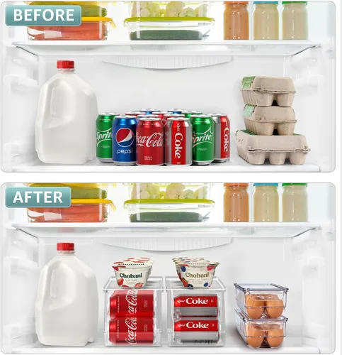 Vista 2 de Sorbus Organizador de latas de soda para refrigerador y soporte para huevos para refrigerador, 1 dispensador apilable para latas con capacidad