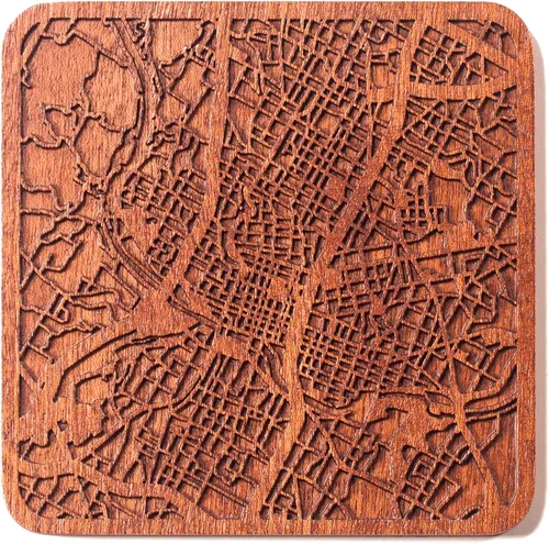 Vista 10 de Posavasos Amsterdam Map by O3 Design Studio, 1 pieza, posavasos de madera Sapele con mapa de la ciudad, hecho a mano, varias ciudades opcionales
