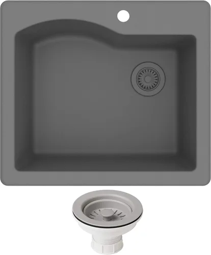 Vista 17 de KRAUS Quarza - Fregadero de cocina de granito de instalación empotrada/sobre encimera de un solo seno, 25 pulgadas, color negro, KGD-441BLACK