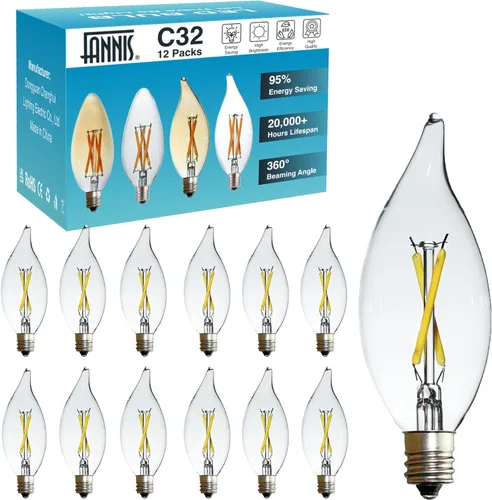 Vista 11 de Paquete de 6 bombillas LED de punta de llama C32 de reemplazo, 2 W equivale a 20 W, foco Edison de filamento cálido 2200 K, bombilla de candelabro