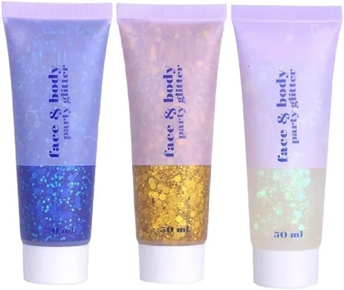 Vista 7 de Brillantina para la cara azul, traje de neón brillante, para fiesta, lentejuelas holográficas, maquillaje en gel con purpurina corporal (01# azul)