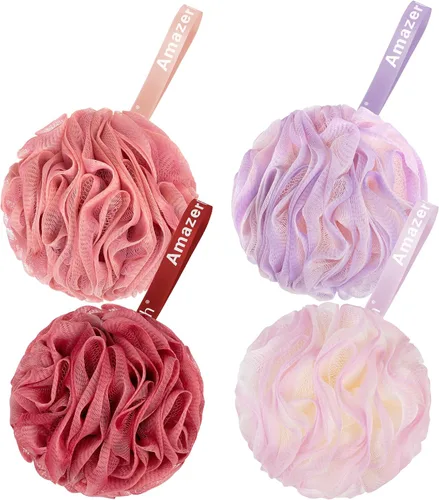 Vista 16 de AmazerBath Esponja de Lufa 60g/Pieza, Esponja Exfoliante de Baño Depuradora Corporal, Juego de Lufa de 4 - Blanco Gris-Rosa-Verde Militar-Verde