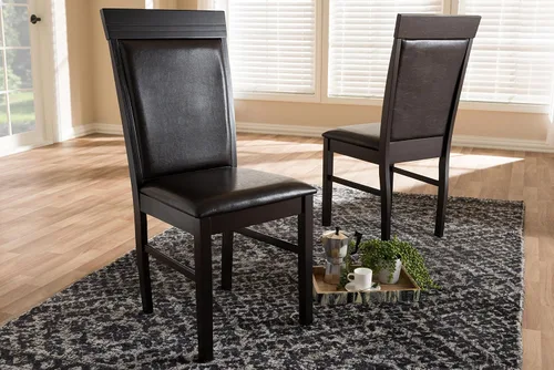 Vista 5 de Baxton Studio Thea Silla de comedor y silla de comedor tapizada de piel sintética marrón oscuro