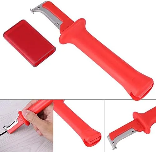 Vista 5 de Herramienta peladora de cuchillos para cables, cortador de cables con aislamiento eléctrico, cortador de mano con cubierta roja, cuchillo de cable