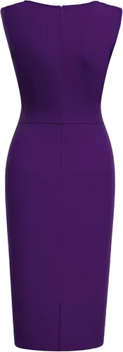 Vista 5 de Knitee Vestido de cóctel ajustado sin mangas con volantes y fruncido para mujer