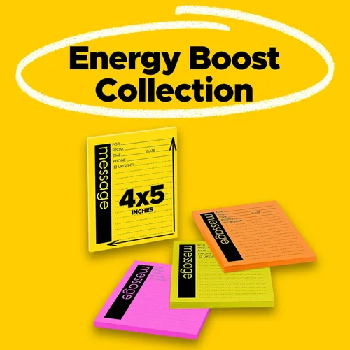 Vista 2 de Post-it Notas súper adhesivas, mensaje telefónico, 4 x 5 pulgadas, 4 blocs, 2 veces el poder de adherencia, colección Energy Boost, forradas