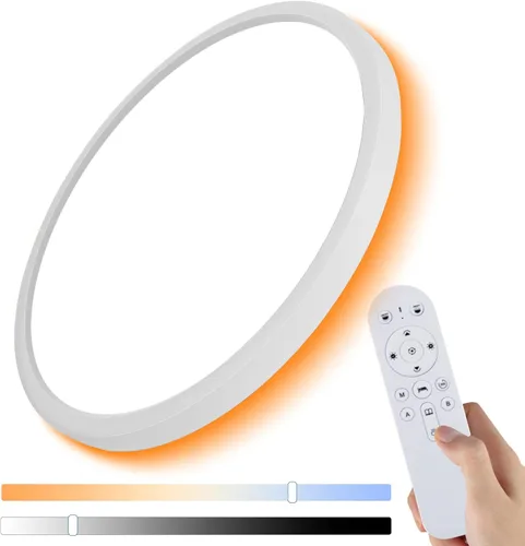Vista 11 de Lámpara de techo LED regulable con control remoto, 24 W, 2640 lúmenes, 12 pulgadas, luz nocturna cálida de 2000 K y 3000 K-6500 K, moderna lámpara