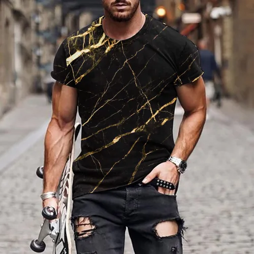 Vista 2 de Dealovy Talla Grande para Hombres Camiseta Blusas Estampado Piedra mármol Camisetas Cuello Redondo Camisa Manga Corta Tie Dye