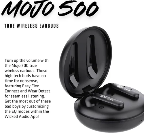 Vista 3 de Wicked Audio Auriculares Bluetooth inalámbricos Mojo 500 True Micrófonos de llamada claros Batería de larga duración Aplicación móvil Modos