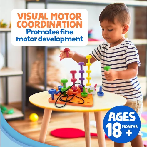 Vista 5 de Juego de tablero de clavijas, Montessori, 33 piezas de plástico, clavijas, dados, cordones Juguetes de terapia ocupacional con clavijas, dados