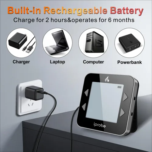 Vista 5 de Termómetro digital recargable y resistente al agua con sonda dual para carne - Termómetro de cocina con pantalla LCD retroiluminada grande
