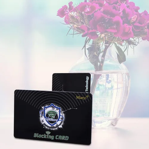 Vista 2 de Manyi 5 tarjetas de bloqueo RFID, protección para toda la cartera y protector de bolso, bloqueador protector de tarjetas de crédito NFC sin Negro