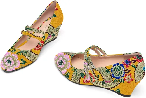 Vista 6 de SHOWFOREST Zapatos de tacón bajo con hebilla de punta redonda para mujer, con correa ajustable y correa ajustable, 2 pulgadas