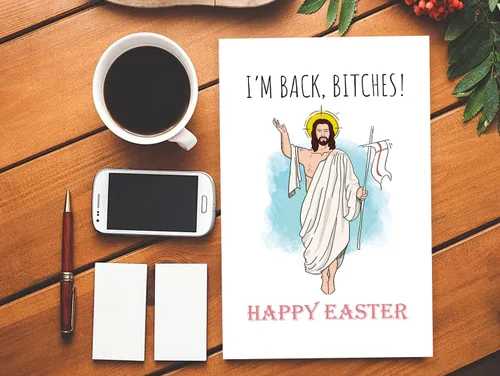Vista 5 de Spercy Divertida tarjeta de Pascua, tarjeta de Pascua feliz de Jesús, tarjeta del domingo de resurrección, I'm Back Bitches.