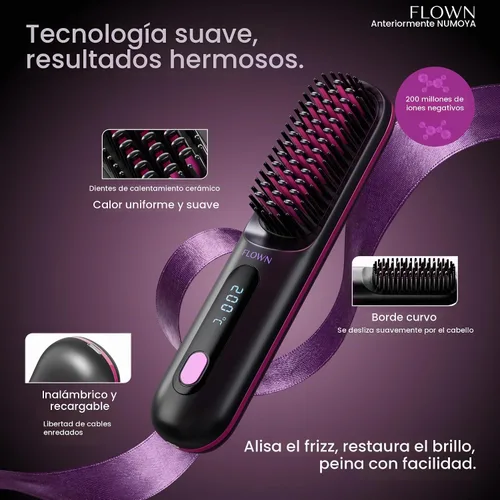 Vista 2 de Flown® Original Go Brush PRO - Cepillo térmico sin daños Cargador USB-C Negro