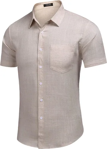 Vista 3 de COOFANDY Men's Linen Shirts Casual Button Down Short Sleeve Summer Beach Dress Shirt