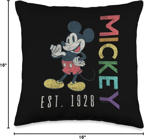 Vista 4 de Disney Mickey Mouse Est 1928 - Cojín con letras arcoíris (16.0 x 16.0 in), multicolor