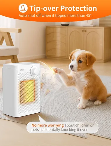 Vista 3 de Calentador de espacio eléctrico Lerat, calentador pequeño para uso en interiores, 1200W PTC de calentamiento rápido portátil, protección contra