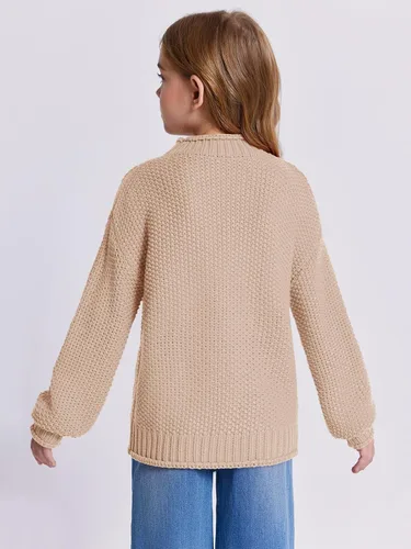 Vista 5 de Imily Bela Suéteres de Cuello Alto para Niñas Niños Ropa de Punto con Manga Murciélago Suéter Grueso Pullover Jumper A-Apricot
