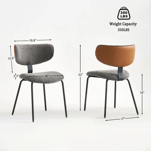 Vista 2 de GrandNoor Modern Boucle - Juego de 2 sillas de comedor de piel sintética, respaldo curvado, sillas de comedor tapizadas con patas de metal