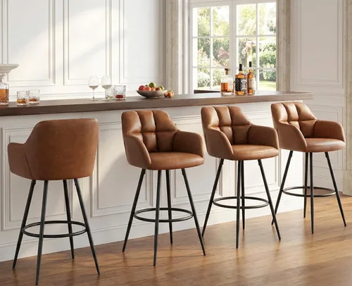 Vista 19 de ROCITY Juego de 2 taburetes de bar de terciopelo con respaldo, silla de bar beige para isla de cocina, taburetes de bar modernos con patas de metal