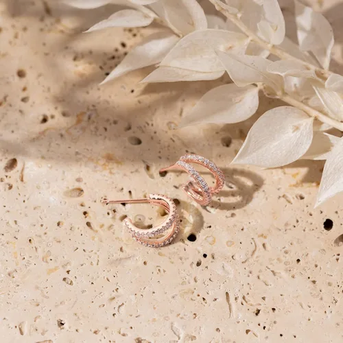 Vista 6 de PAVOI Aretes de Aro Huggie Divididos Chapados en Oro de 14K para Mujeres - Postes de Plata Esterlina 925 Aretes Huggie de Aro Múltiple Delicados