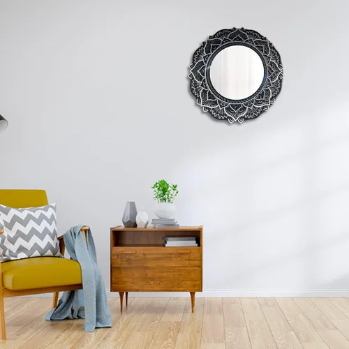 Vista 5 de BHDecor Espejo para decoración de pared para el hogar, marco tallado con láser de varias capas, elegante mandala de madera para colgar, paneles
