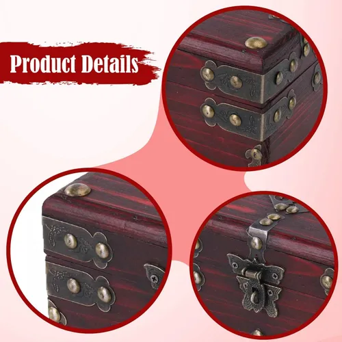 Vista 7 de Pirate Treasure Chest Wooden Box with Lock Rustic Collectible Storage Jewelry Box 9.06x6.30x6.30inch