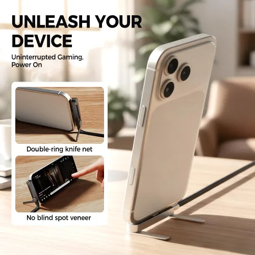 Vista 3 de Cable de carga rápida trenzado de 240 W con soporte de teléfono integrado en forma de T, cable USB-C plegable y duradero de 90 grados, cable USB C