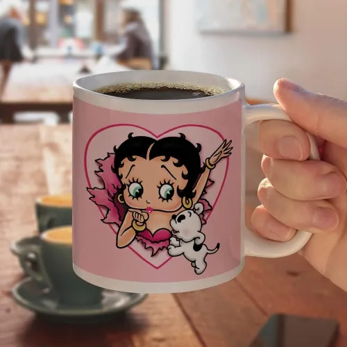 Vista 4 de Taza de café de cerámica con texto en inglés "I Love Betty Boop, novedosa taza de regalo para café, té y bebidas calientes, 11 onzas, color blanco