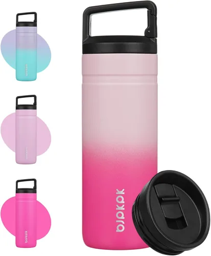 Vista 19 de BJPKPK - Botella de agua aislada con 2 tapas, vaso/taza de viaje de acero inoxidable de 20 onzas con aislamiento al vacío de doble pared, taza