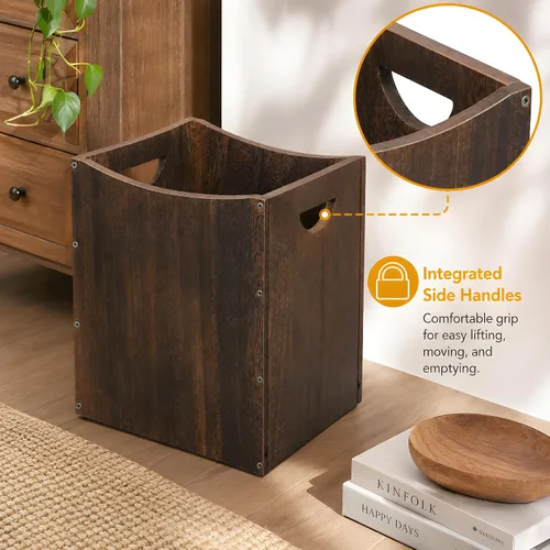 Vista 12 de Vrisa Basurero rectangular de madera de 5.3 galones con asas integradas, pequeño bote de basura para dormitorio, oficina, cocina, baño, debajo
