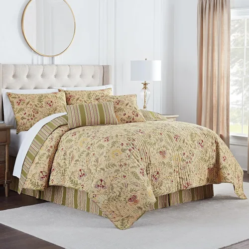 Vista 11 de Waverly Imperial Dress - Juego de colcha reversible de 4 piezas con diseño floral jacobeo, suave, para todas las estaciones, tamaño Porcelana