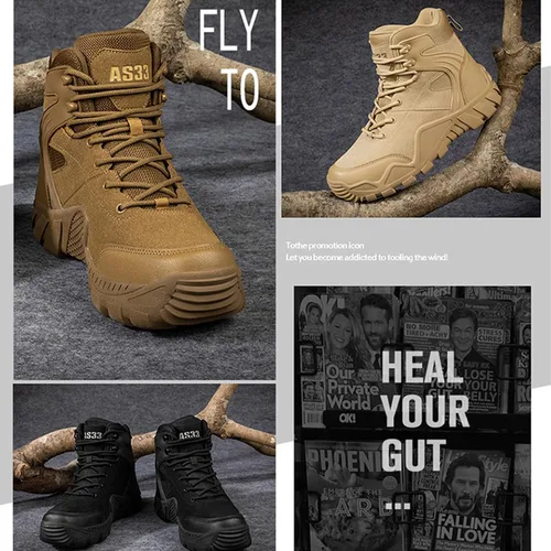 Vista 2 de Kervaky Botas tácticas militares para hombre, botas de trabajo, botas de desierto, botas duraderas, botas de senderismo, botas de combate, botas