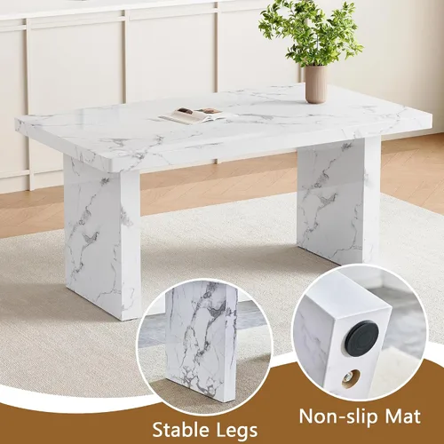 Vista 5 de gopop Mesa de comedor de mármol de 63 pulgadas, tablero de mesa de comedor MDF con patrón de mármol y base para cocina y comedor.