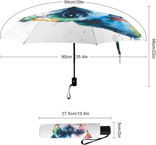 Vista 2 de Head Frenchie French Bulldog Original Dog Wildlife Rainbow Funny Puppy Companion 8 varillas, paraguas de viaje, resistente al viento, paraguas