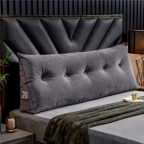 Vista 9 de Almohada triangular grande para cabecero beige con cuña para cama, almohada de lectura, respaldo de posicionamiento, cojín con funda extraíble